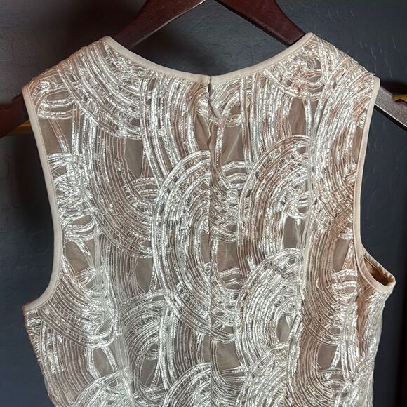 White and Silver Embellished Sheath Cocktail Dress - Picture 5 of 8